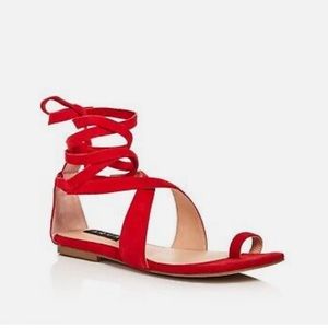 AQUA Women Red Crossover Strap Toe Loop Cushioned Lace-Up Gladiator Sandles sz 8